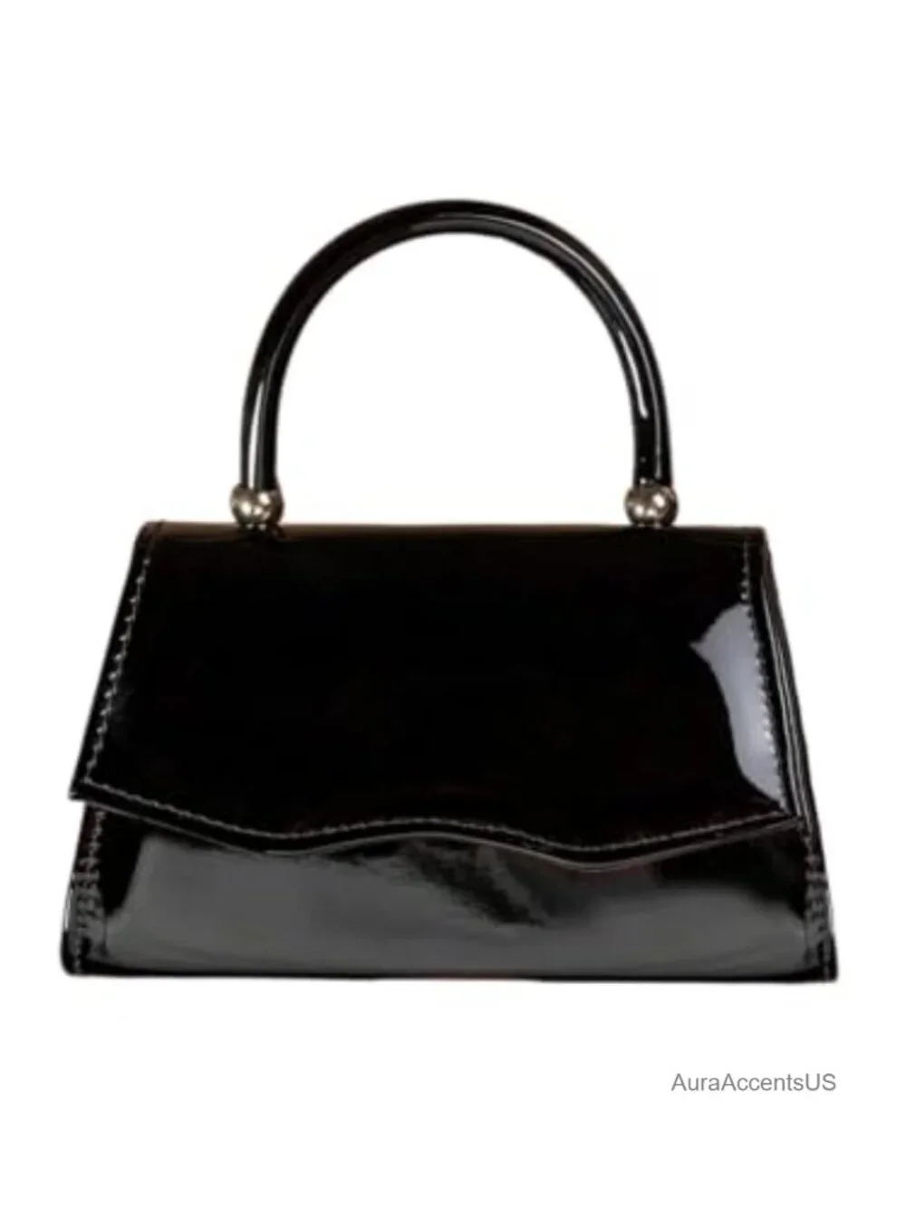 Patent Leather Top Handle Mini Clutch Purse with Detachable Chain Strap -